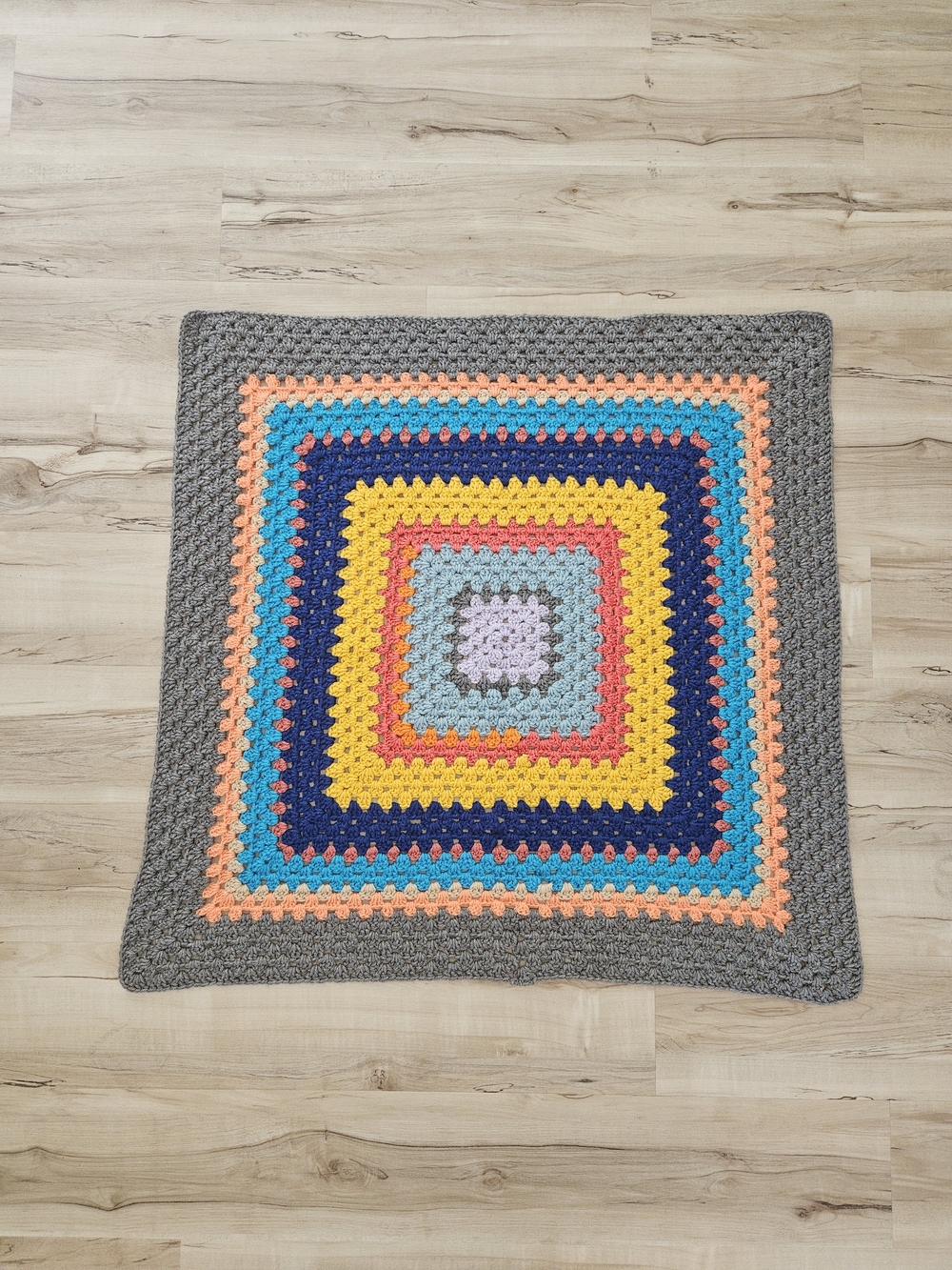 Handmade Multicolor Crochet Square Throw Blanket - Gray Border